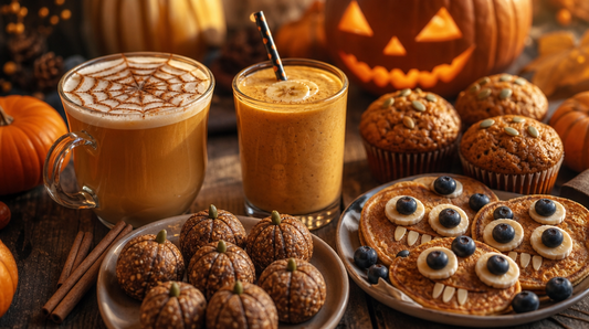 Recettes d'Halloween au pumpkin spice : latte toile d'araignée, milkshake, pancakes monstres et muffins