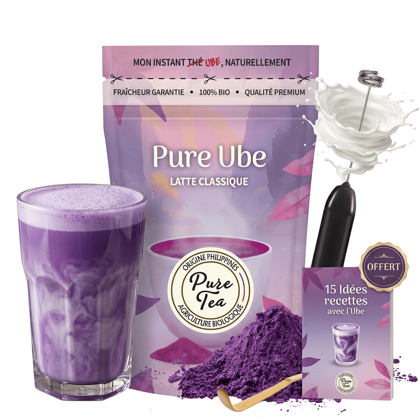 Pack Découverte Ube - Mousseur + Chashaku + 100 Gr + Recettes - Pure Tea