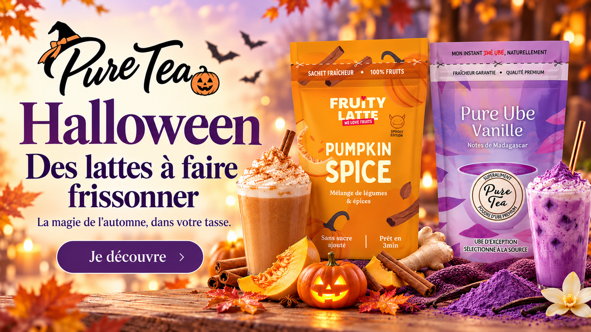 Halloween Pure Tea — Pumpkin Spice et Pure Ube Vanille. Des lattes à faire frissonner.